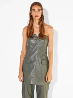 PARFOIS Vestido De Piel Sin Tirantes Gris Cheap