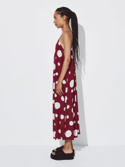 PARFOIS Vestido De Tirantes Estampado Burdeos Outlet