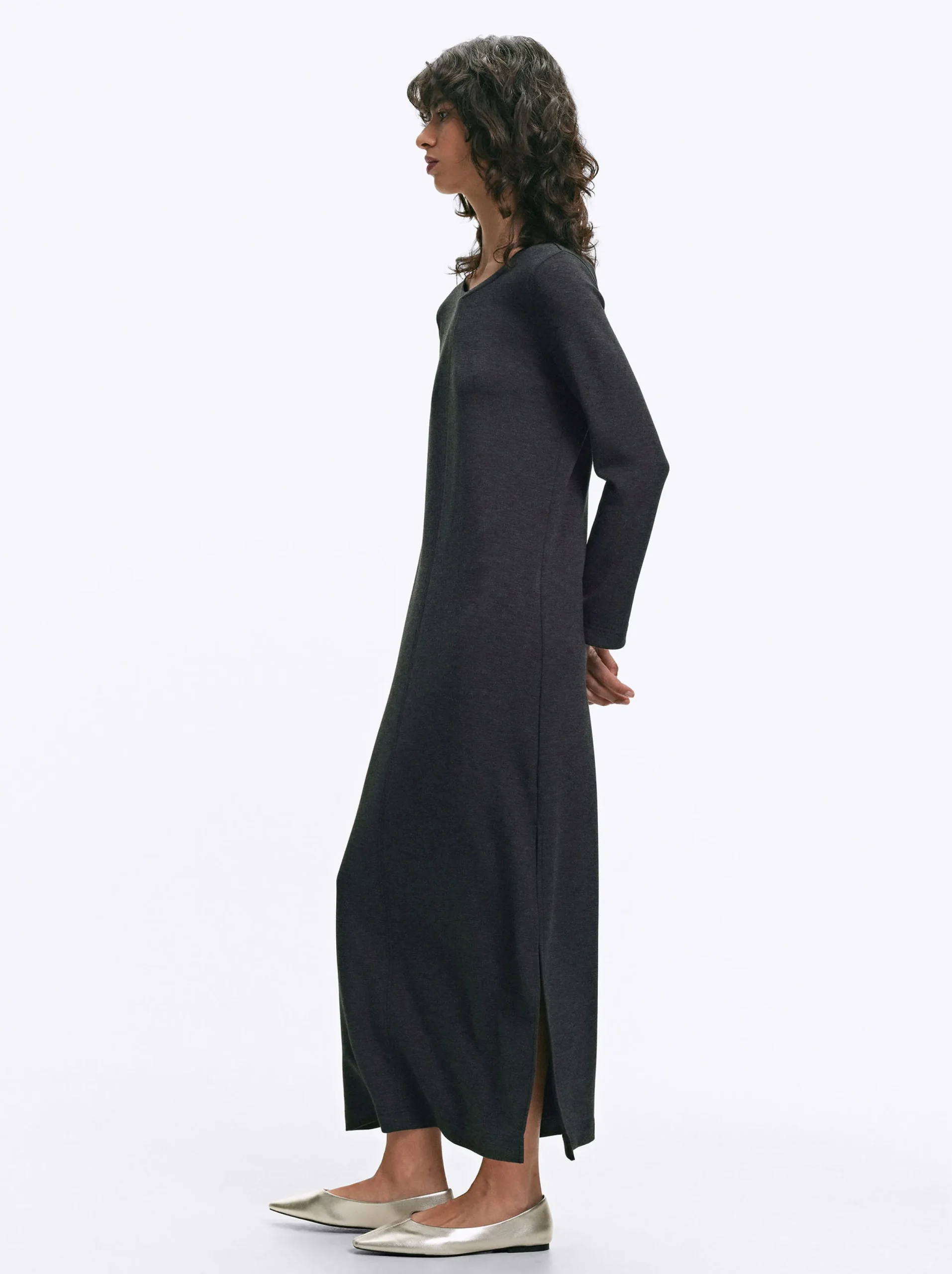 PARFOIS Vestido Largo Con Abertura Gris Best Sale