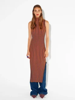 PARFOIS Vestido Largo Con Rayas Naranja Cheap