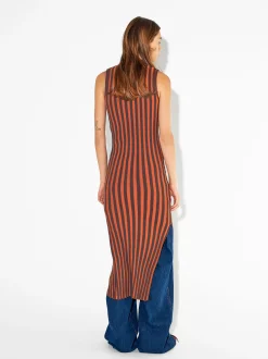 PARFOIS Vestido Largo Con Rayas Naranja Cheap