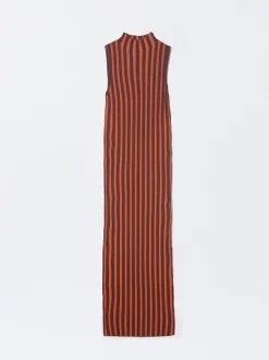PARFOIS Vestido Largo Con Rayas Naranja Cheap