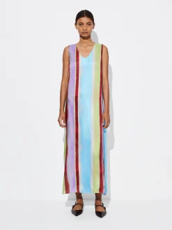 PARFOIS Vestido Largo Con Rayas Multicor Cheap