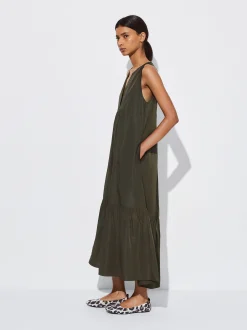 PARFOIS Vestido Largo Con Volantes Caqui New
