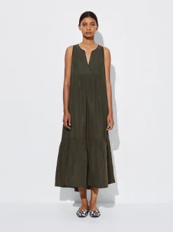 PARFOIS Vestido Largo Con Volantes Caqui New