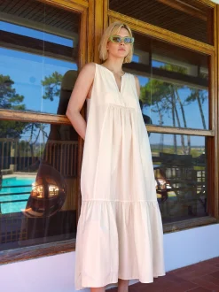 PARFOIS Vestido Largo Con Volantes Crudo Online