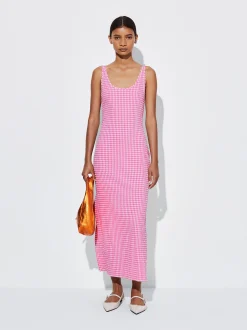 PARFOIS Vestido Largo De Cuadros Rosa Cheap