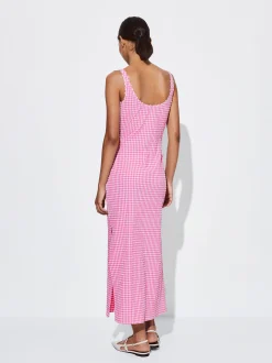 PARFOIS Vestido Largo De Cuadros Rosa Cheap