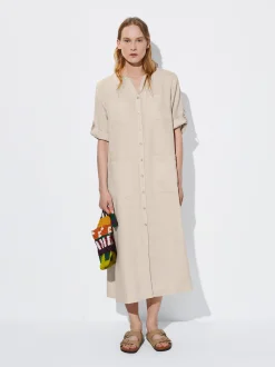 PARFOIS Vestido Largo De Lino Beige Clearance