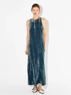 PARFOIS Vestido Largo De Terciopelo Gris Best Sale