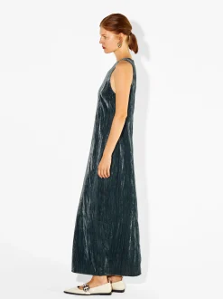 PARFOIS Vestido Largo De Terciopelo Gris Best Sale
