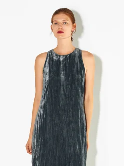 PARFOIS Vestido Largo De Terciopelo Gris Best Sale
