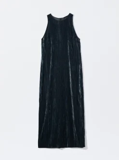 PARFOIS Vestido Largo De Terciopelo Gris Best Sale