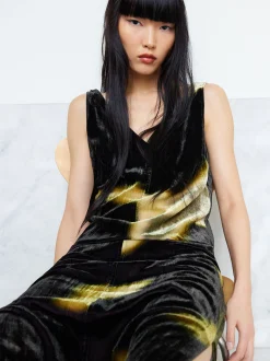 PARFOIS Vestido Largo Estampado De Terciopelo Multicor Sale