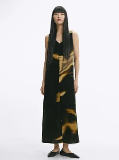 PARFOIS Vestido Largo Estampado De Terciopelo Multicor Sale