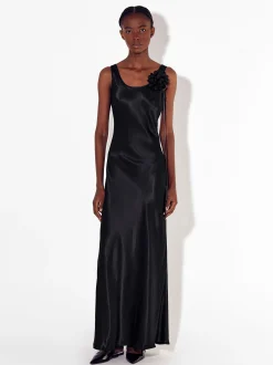 PARFOIS Vestido Largo Fluido Con Flor Negro Fashion