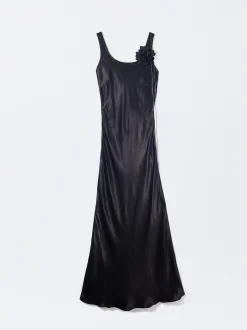 PARFOIS Vestido Largo Fluido Con Flor Negro Fashion