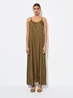 PARFOIS Vestido Largo Fluido Jacquard Marr&oacute;n Hot
