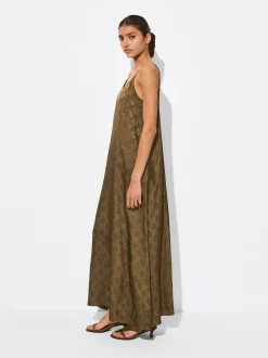 PARFOIS Vestido Largo Fluido Jacquard Marr&oacute;n Hot