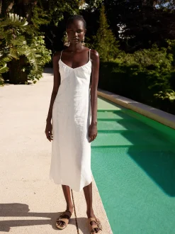 PARFOIS Vestido Lino Espalda Cruzada Crudo Outlet