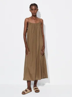 PARFOIS Vestido Midi Algod&oacute;n Caqui Hot