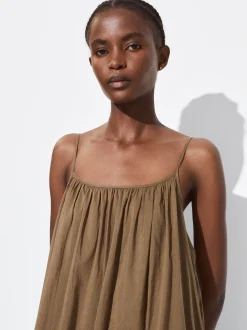 PARFOIS Vestido Midi Algod&oacute;n Caqui Hot