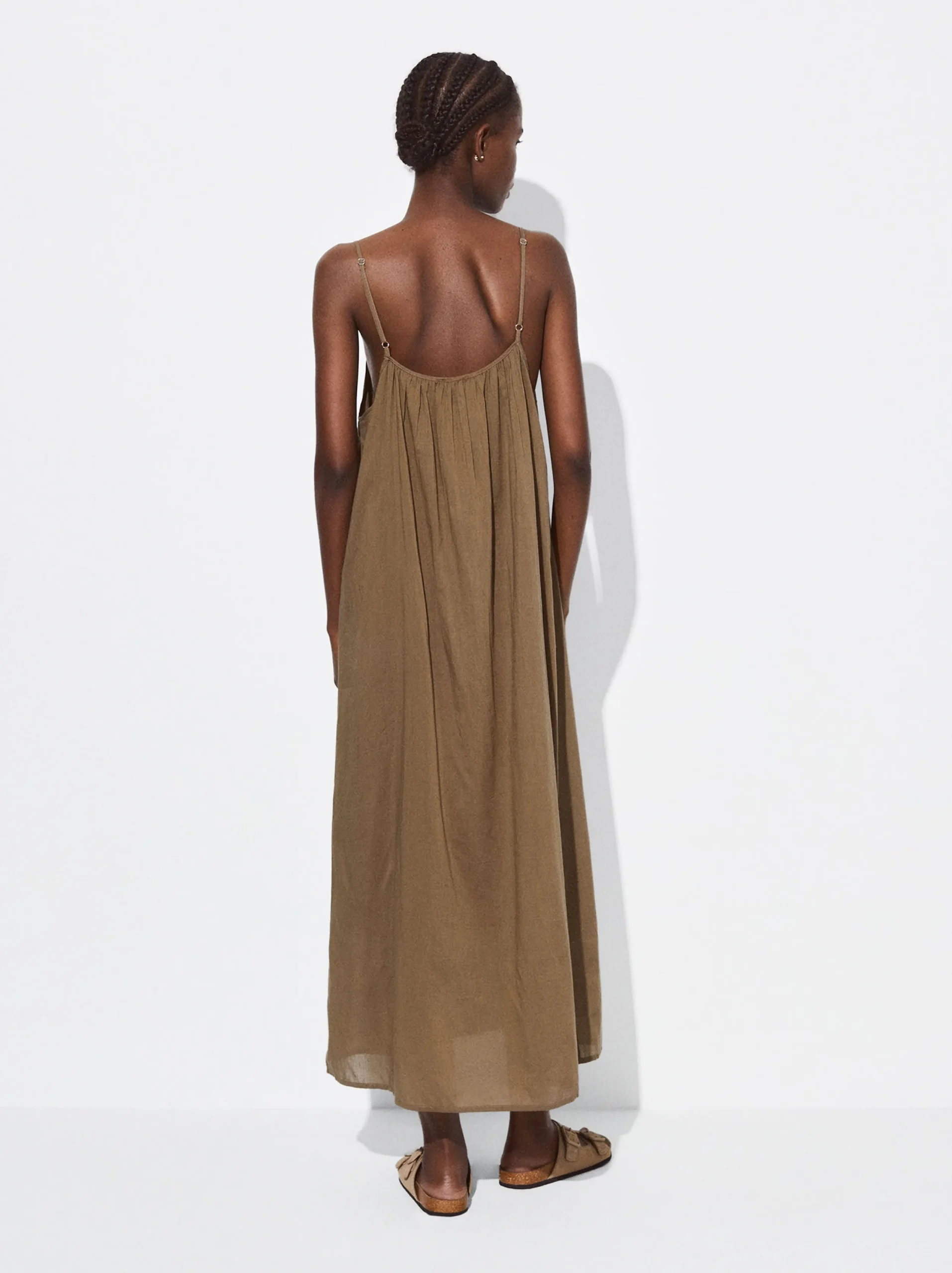 PARFOIS Vestido Midi Algodón Caqui Hot