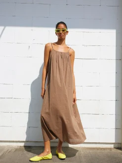 PARFOIS Vestido Midi Algodón Caqui Hot