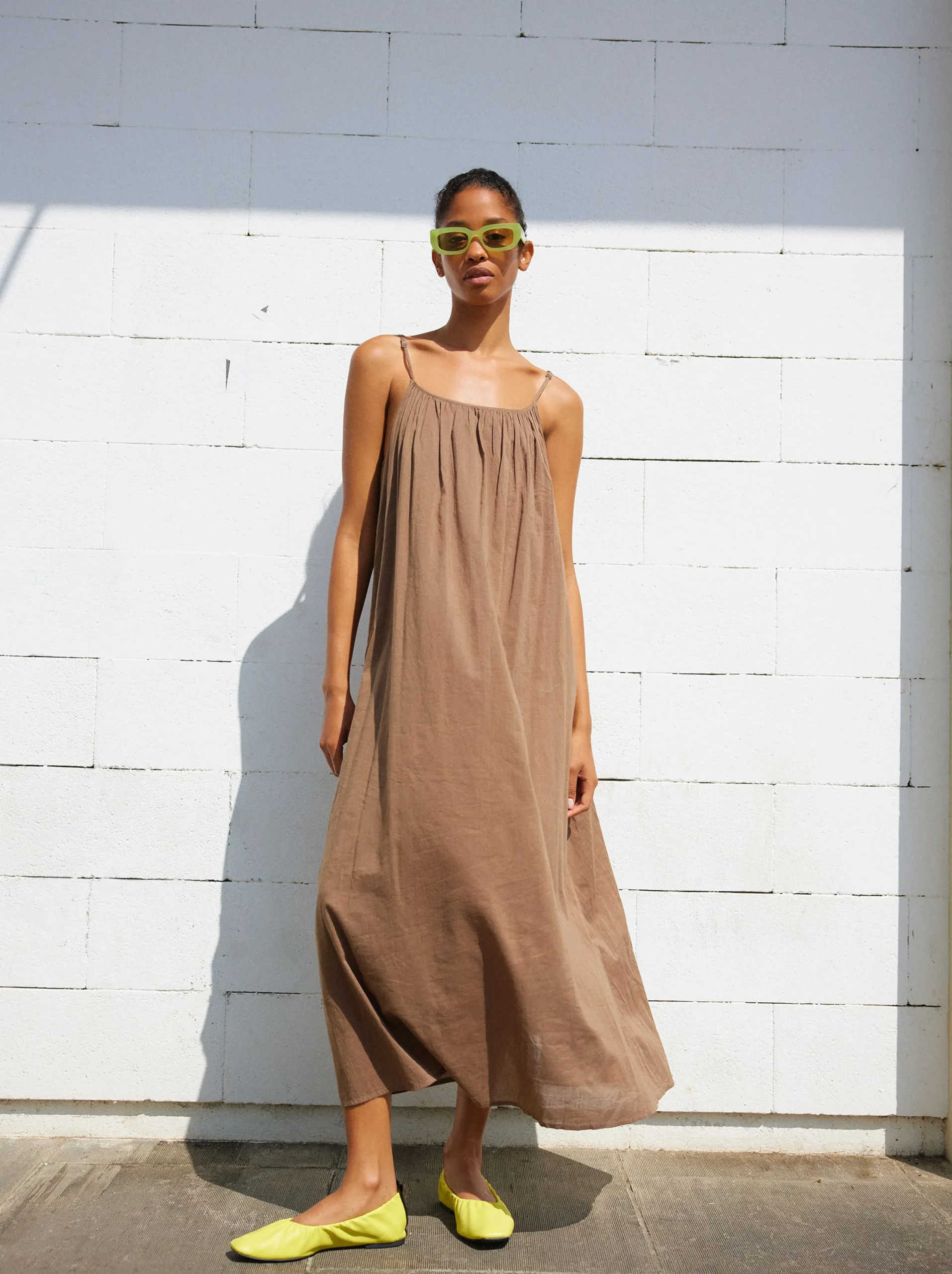 PARFOIS Vestido Midi Algodón Caqui Hot