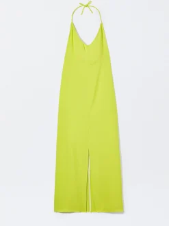 PARFOIS Vestido Midi Con Abertura Amarillo Cheap