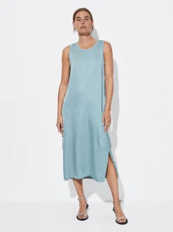 PARFOIS Vestido Midi Satinado Azul Sale