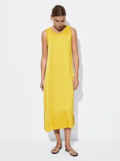 PARFOIS Vestido Midi Satinado Amarillo Clearance